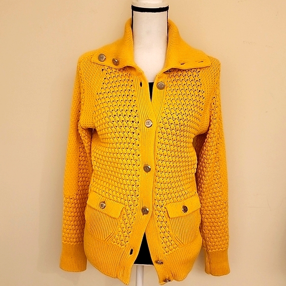 Escada Italy Silk Cotton Cardigan Stunning Yellow Size 38 US S - Picture 3 of 12